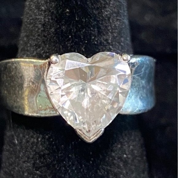 Maker's Marks "C1DOC" "THAILAND" Jewelry - Ring Heart CZ Cubic Zirconia Size 4 Faceted Vintage Jewelry Sterling Silver Stam